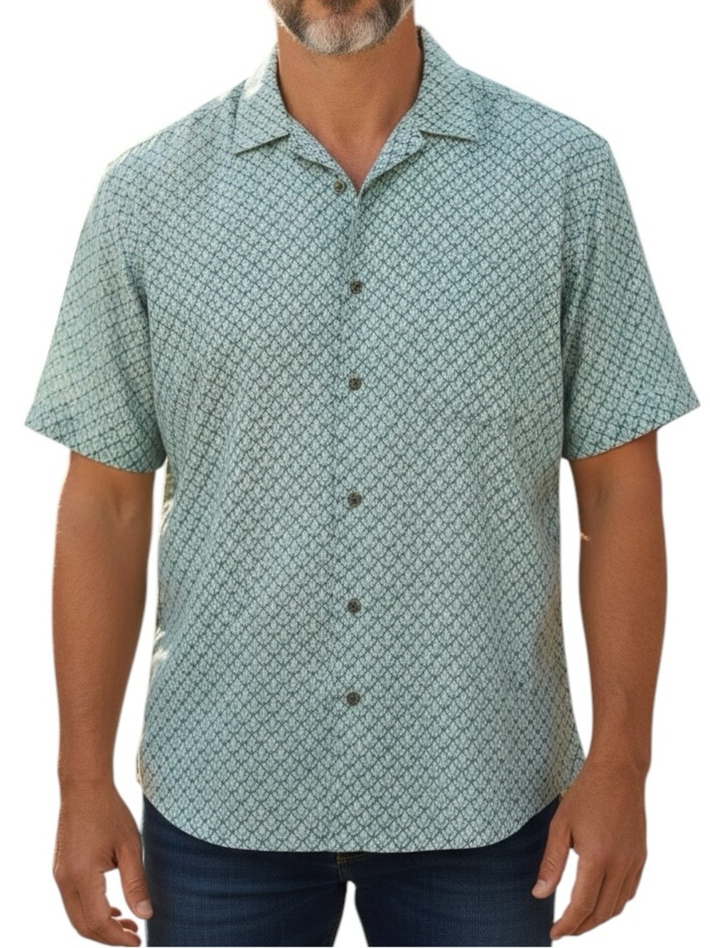 Perry Ellis Button Down Shirt Short Sleeve Aqua Size Large Performance Design